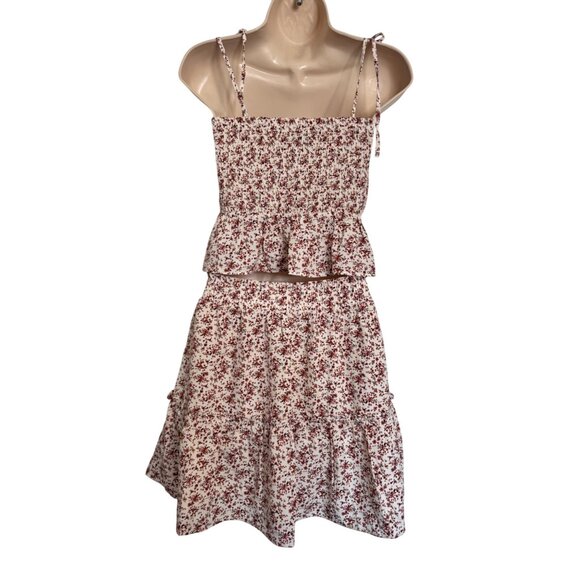 Paper Crane Smocked Sleeveless Top Skirt Size Medium Two Piece Set Print Pink NW - Picture 4 of 11